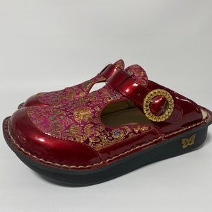 Alegria PG Lite Slide Clog Mule Red Patent Leather brocade tapestry EUR 38/ 7.5